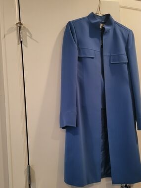 Women's Blue Long Collarless Coat